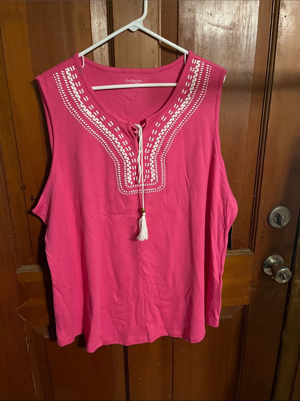 Kim Rogers Hot Pink Sleeveless Embroidered Tassel Top